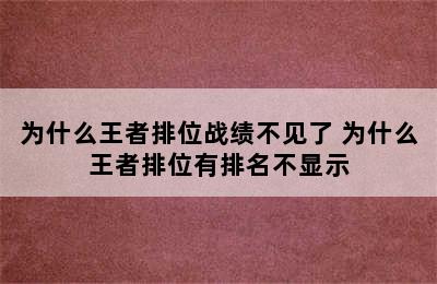 为什么王者排位战绩不见了 为什么王者排位有排名不显示